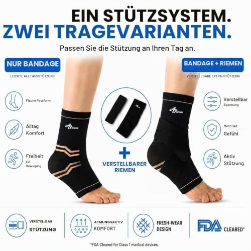 ABIRAM Ankle Brace Compression Sleeve with Adjustable Support Strap - color: Rose, size: Small