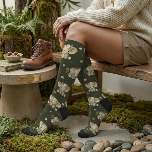 Cute Compression Socks Knee High Support Stockings Women Men - color: Cute Elephant
