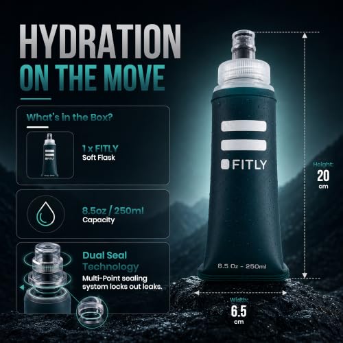 FITLY Soft Flask Running Water Bottle - Collapsible Hydration Flask - color: Forest Green, size: 8.5 Ounces