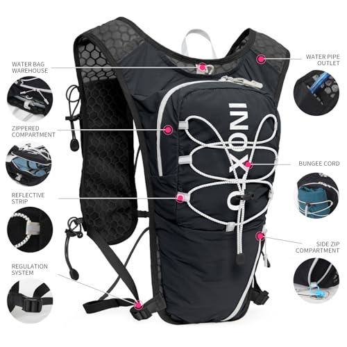 IX INOXTO Running Hydration Vest for Women Men with 500ML Soft Flask - color: Black with 1.6L