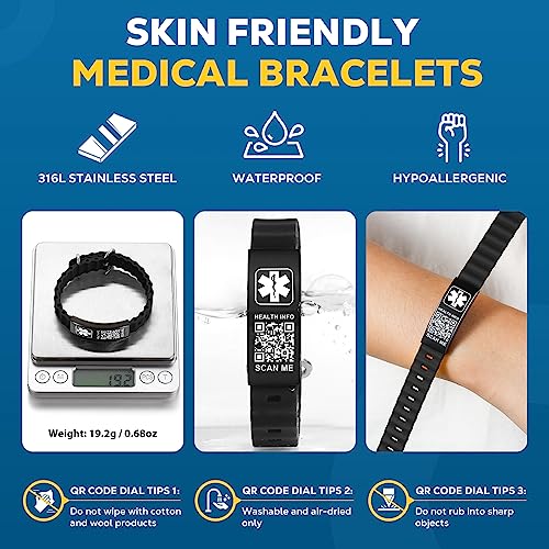 Medical Bracelets for Men Women with QR Code Medical Alert ID Bracelets - color: Midnight Black
