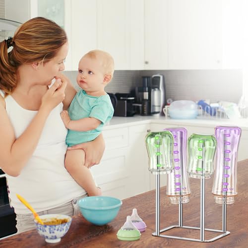 Water Bottle Drying Rack, Stainless Steel Bottle Dryer Rack, Baby Bottles Rack Dryer, Cup Drying Rack, Reusable Bag Drying Stand, Kitchen Stand Holder for Glass Bottles, Plastic Bag (Silver) - color: Silver, size: Small