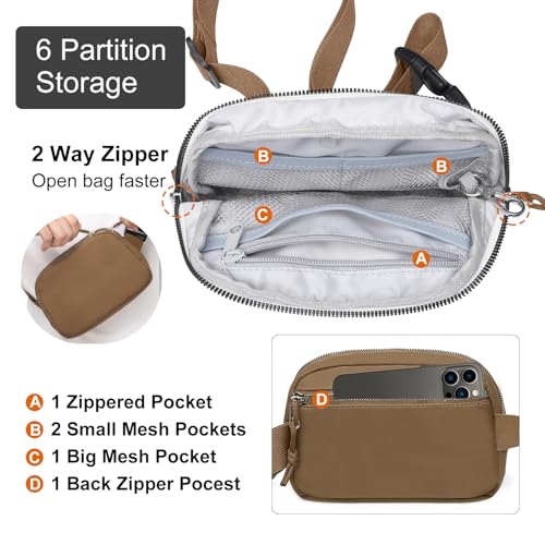 Mini Belt Bag for Women, RFID Small Fanny Pack, Womens Fashion Waist Packs with Extender Strap, Crossbody Bum Bags - color: J03-brown