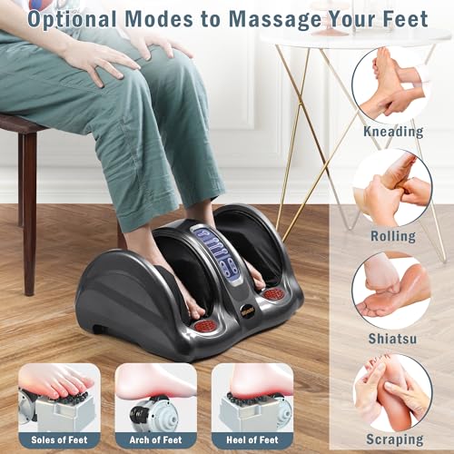 H&B Luxuries Shiatsu Foot Massager Machine with Remote Controller, Kneading and Rolling Home Massagers for Feet, Ankle, Calf, Leg, Ideal for Men, Women, Father, Mom Parents and The Elderly, Gray - color: Gray