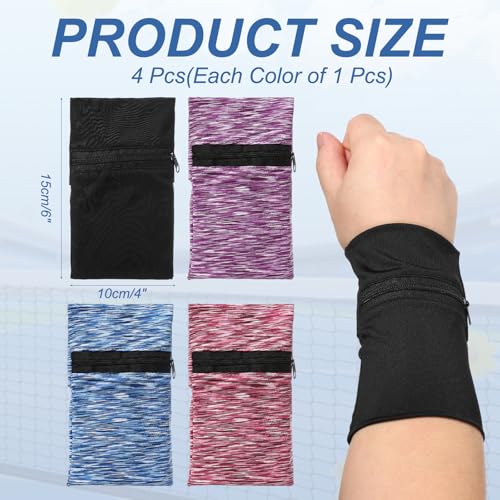 Wrist Pouch Wrist Wallet Wristband with Zipper Sports Sweatbands - color: Black/Purple/Blue/Pink