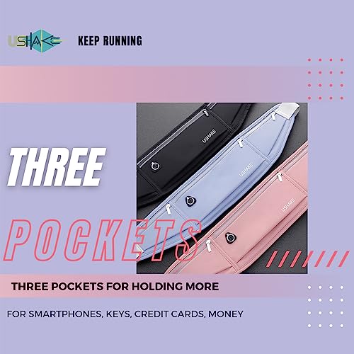 USHAKE Slim Running Belt, Bounce Free Fanny Pack Phone Holder - color: Red