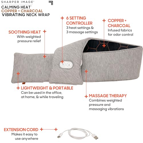 Calming Heat Neck Wrap by Sharper Image Copper & Charcoal Infused Personal Electric Neck Heating Pad with Vibrations, 3 Heat & 3 Vibration Settings- 9 Relaxing Combinations - size: Neck Wrap - 9 Combinations