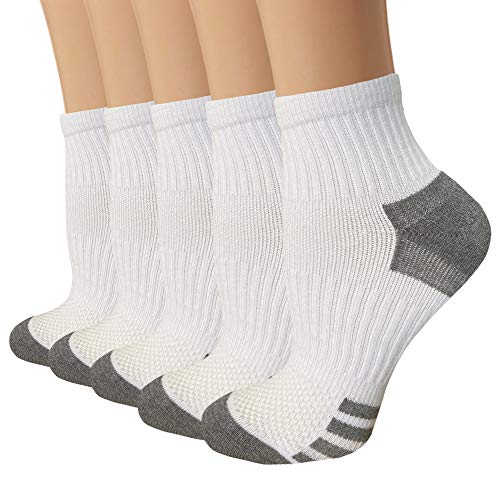 Iseasoo Ankle Compression Socks for Women Men, 5 Pairs Copper Running Socks - color: A03 - White, size: Large-X-Large