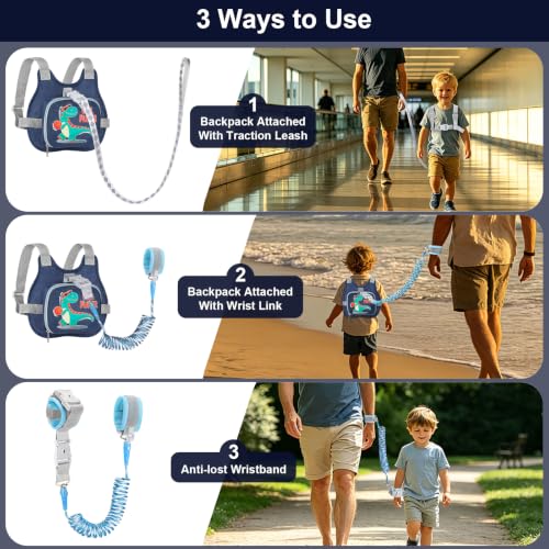 Accmor Toddler Leash, Cute Dinosaur Baby Harness Leash Anti Lost Wrist Link - color: Navy Blue/Dinosaurs & Basketball