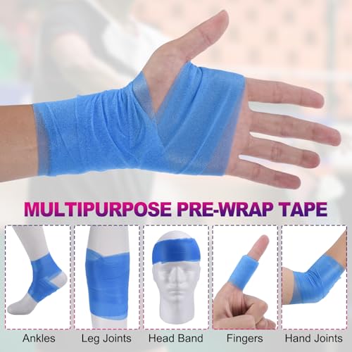 PATIKIL Foam Pre Wrap Athletic Tape 2.75 Inch x 30 Yards, 4 Rolls Non-Adhesive Prewrap Headbands for Hair Soccer Sport Wrists Elbows Knees Ankles, Pedicle Blue - color: Pedicle Blue