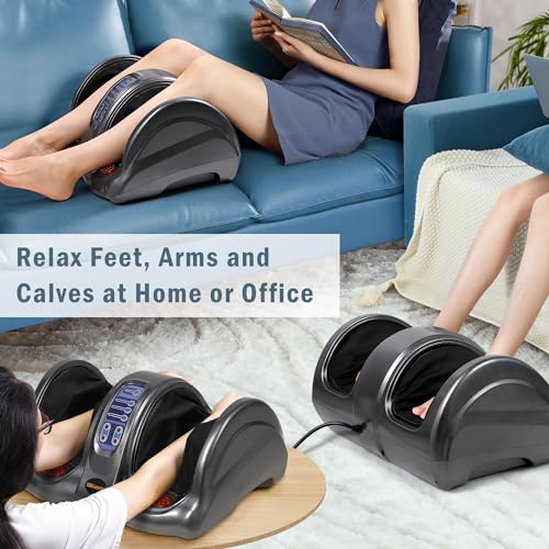 H&B Luxuries Shiatsu Foot Massager Machine with Remote Controller, Kneading and Rolling Home Massagers for Feet, Ankle, Calf, Leg, Ideal for Men, Women, Father, Mom Parents and The Elderly, Gray - color: Gray