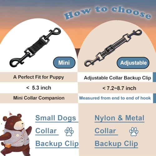 Adjustable Dog Collar Safety Backup Clip,Black - color: Black, size: M(7.2~8.7 in adjustable length x 0.6 in width)