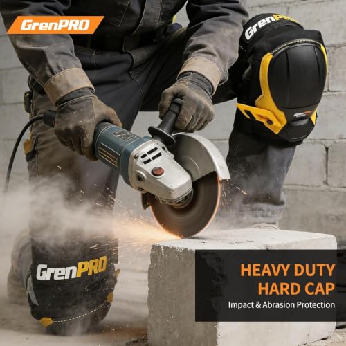 GRENPRO Heavy Duty Knee Pads for Men, Gel Foam, TPR Shell, Construction - color: Black & Yellow