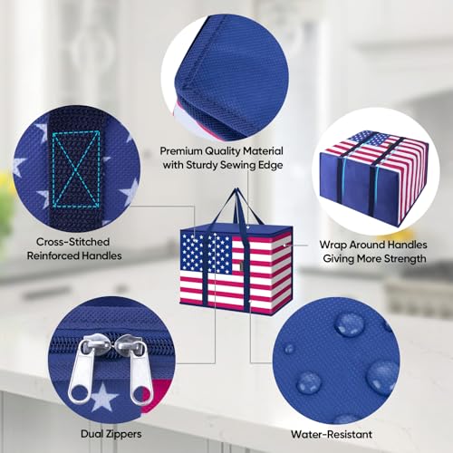 BALEINE Insulated Reusable Grocery Bags with Zippered Top, Large Cooler Bag - color: Patroit Celebration, size: 2 Pack