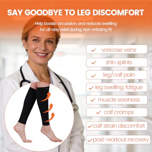 BSERA Calf Compression Sleeve Women, 2 Pairs 20-30mmHg Footless Compression Socks for Swelling Shin Splints Varicose Veins - color: Black, size: Medium