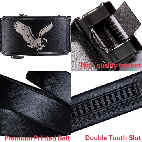 Dubulle Ratchet Belt for Men Leather Adjustable Designer Fashion Buckle - color: Black Eagle Buckle, size: Adjustable Fit 22" to 38" Waist