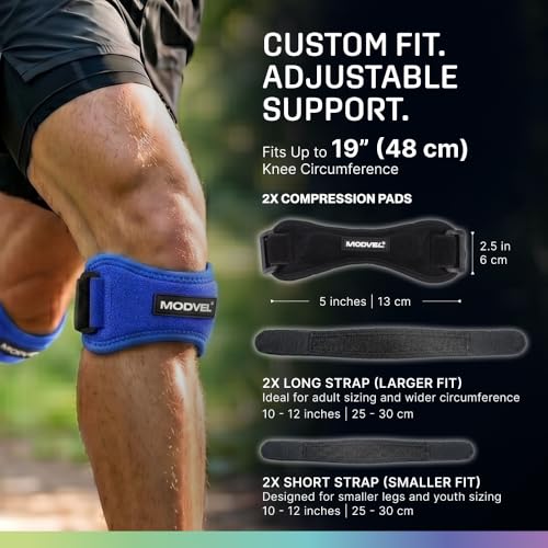 Modvel Knee Strap Patella Tendon Support Brace Band, One Size, 2-Pack - color: Royal Blue