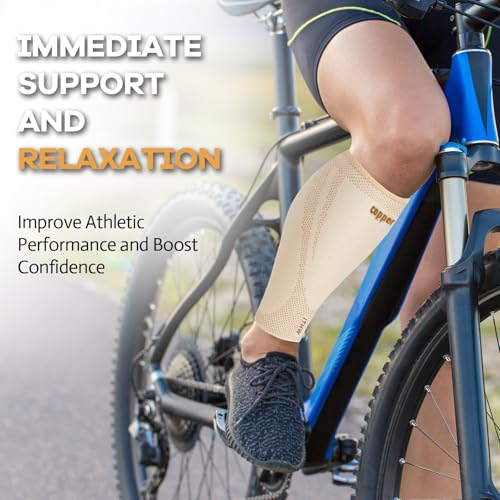 Copper Calf Compression Sleeves for Men Women, Shin Splint Relief, Grip - color: Nude, size: Large
