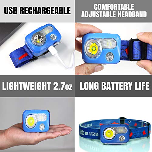 BLITZU Rechargeable Headlamp, Adjustable, Durable, Waterproof, Blue, Battery Powered, 120-Day Guarantee - color: Blue
