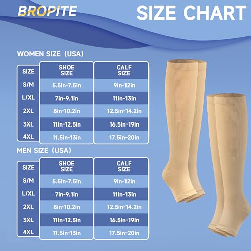 bropite Open Toe Compression Socks for Women，3 Pairs Toless Knee-High Socks - color: G-nnn Open, size: Large-X-Large