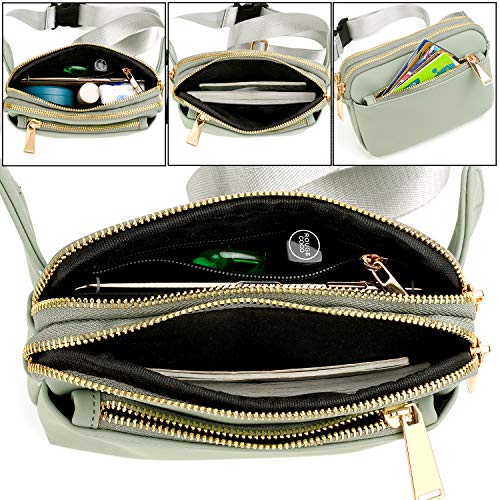 UTO Fanny Pack Crossbody Belt Purse Chest Waist Hip Travel Hiking Bumbag - color: 0759 PU Leather Light Green
