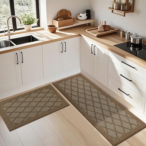 COSY HOMEER Kitchen Rugs, 2 PCS Kitchen Mats Non Slip Washable,Brown - color: Brown, size: 24"x36" + 24"x60"