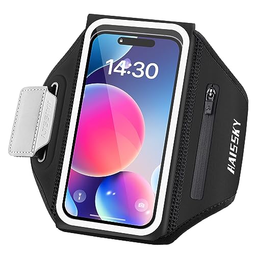 Running Armband with Earphone Bag, 6.9" Phone Holder for iPhone Samsung - color: Dark Black (Up to 6.9''), size: Medium