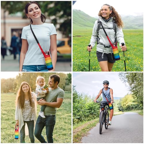 Rainbow Neoprene Bottle Holder, Adjustable Crossbody Bottle Pouch - size: Medium - 16oz/450ml