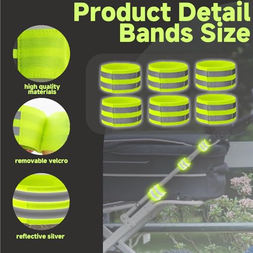6-Pack Elastic Reflective Bands for Strollers, High Visibility Safety Reflectors with Adjustable for Night Walking, Running, Cycling, Baby Gear