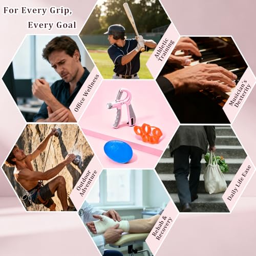 CYFIE Grip Strength Trainer Kit Adjustable 10-132Lbs Hand Exerciser Counter - color: Pink