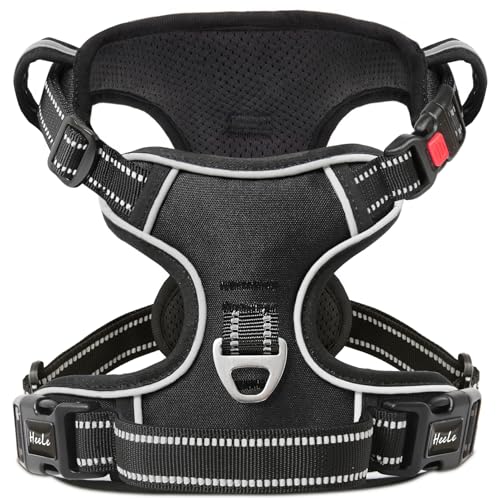 HEELE Dog Harness for Medium, Reflective No Pull Front Clip Vest, Black, M - color: Lock Black, size: M (Pack of 1)