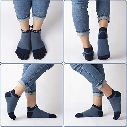 VWELL Cotton Toe Socks Five Finger Socks No Show Crew Athletic Running Socks 4 Pairs,Size 7-11 - color: Blue