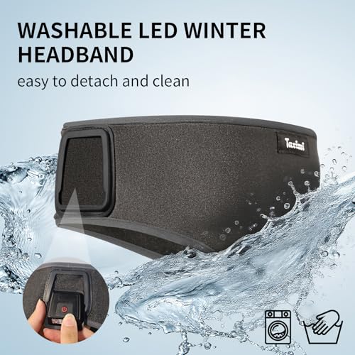 Taximi LED Winter Headbands for Women and Men Ear Warmer Headband with Light, 4 Light Modes, USB Rechargeable Warm Headbands for Cold Weather Running Cycling Ski - color: Dark Gray