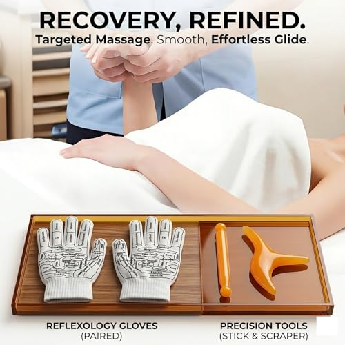 Wooden Foot Massager Roller with Reflexology Socks and Gloves Tools Set for Circulation, Pain Relief in Wide Feet, Health Promotion, Gift for Mom, Dad, or Elderly