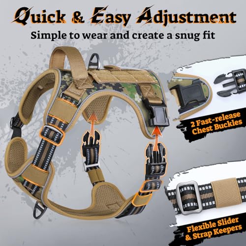 rabbitgoo Tactical Dog Harness Medium Sized, No Pull Service Pet Vest - color: Brown Camo, size: M(chest:20.1"-33.9",neck:17.7"-22.3",back:7.5")
