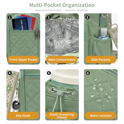 Water Bottle Carrier Bag Crossbody Phone Pocket for Women 40oz - color: Green