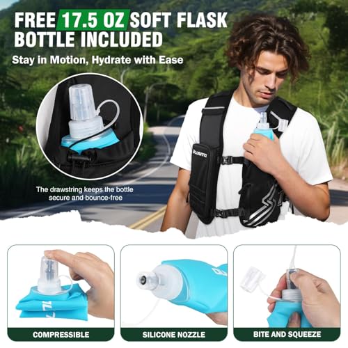 PLUSINNO Running Vest for Men Women, Runners Vest with 500ml Water Bottle - size: Extra-Large (Chest 45"-55")