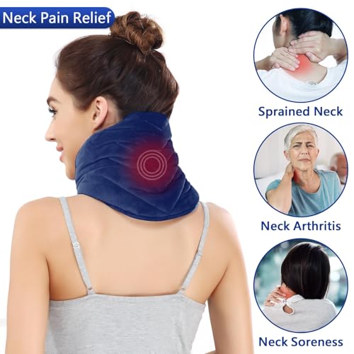 JOBYNA Heating Pad for Neck, Hands-Free Electric Heated Neck Wrap for Pain Relief, 29"×8'' Neck Heat Pad with 8.53ft Power Cord, Auto Shut Off,Size/Temperature/Time Adjustable（Navy）