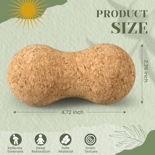 Novabright 2 Pcs Cork Peanut Massage Ball Double Lacrosse Ball Peanut Roller for Myofascial Release, Muscle Relaxation Acupoint Massager for Back, Shoulder, Feet Pain Relief (4.7 Inches) - size: 4.7 Inch