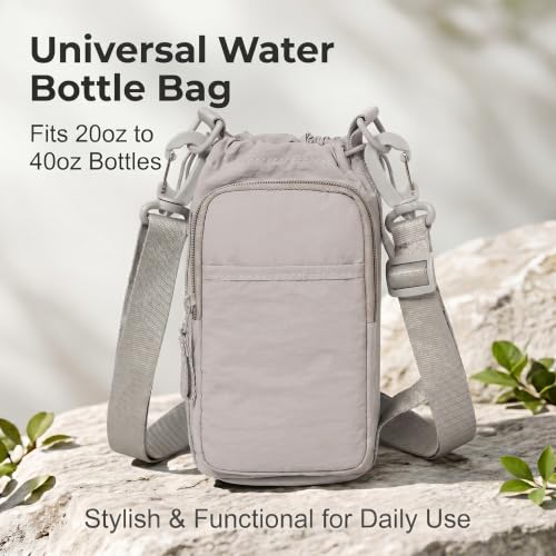 Water Bottle Holder with Strap, Crossbody Sling Bag for Walking Hiking - color: Off-white Gray