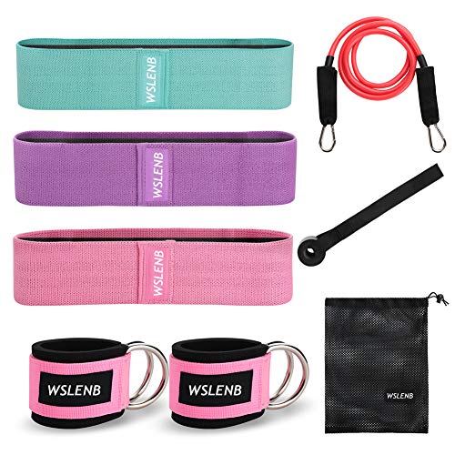 8 Pcs Resistance Bands Set Workout Bands for Leg and Butt, Fabric Non Slip Training Exercise Band with 2 Legs Ankle Straps Door Anchor for Men Women Home Fitness Gym Yoga Squat Glute