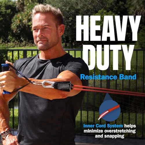 Bodylastics Patented Basic Series Resistance Band Set - Resistance Bands with Snap Reduction Tech, 2 Handles, 2 Ankle Straps, 1 Door Anchor & 1 Carry Bag - color: BASIC 3-190LBS Set Green