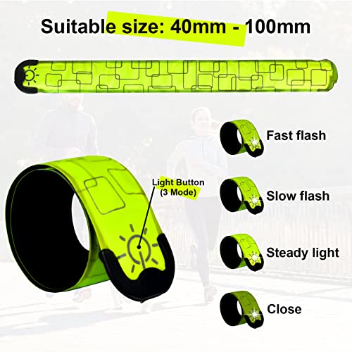 LED Safety Wristband Lights - Rechargeable Light Up Arm Ankle Band Kids Magic Slap Glow Bracelets Reflective Belt High Visibility for Night Cycling Walking Joggers Running Gear - color: Green
