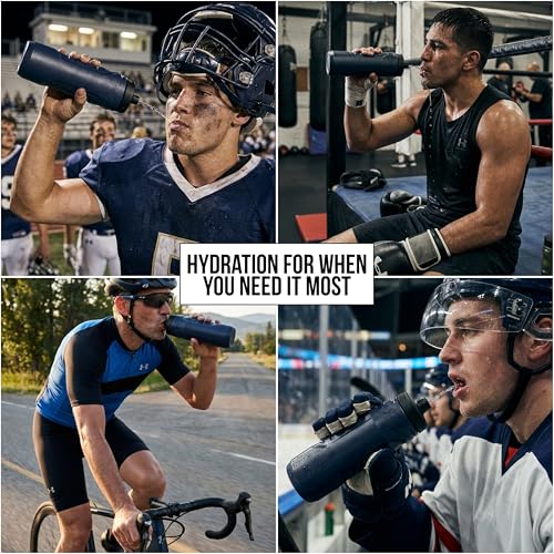 Under Armour Squeeze Water Bottles, 32 oz Water Bottles, Sideline Sports Water Bottle with Quick-Shot Lid, Quick & Easy Hydration, Gym Water Bottles, Squeeze Bottle, 1 32oz Bottle - color: Black/Pitch Grey