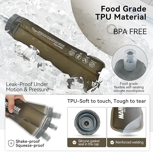 MARCHWAY Soft Flask Collapsible Water Bottle with Wide Mouth, 300ml/500ml - color: Grey, size: 500 ml/17 oz