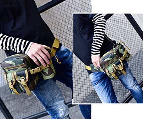 Hiking Waist Fanny Pack With Water Bottle Holder Running Waist Hip Belt Bag Motorcycle Bike Pouch Shoulder Bag - color: Army Green Camouflage