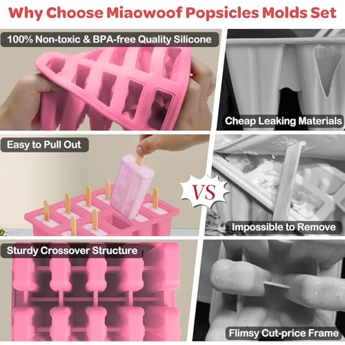 10-Cav Popsicle Molds, Silicone Ice Pop Mold for DIY Frozen Treats - color: Pink
