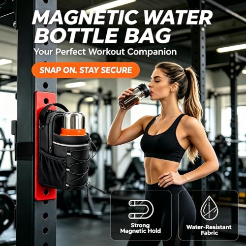 Magnetic Gym Bag , 20/36/46oz Heavy -Duty Magnetic Gym Bag with Strong Magnets, Sports Crossbody Water Bottle Holder with 5 big Pocket & Shoulder Strap,Sling Bag for Travel, Gym Accessories