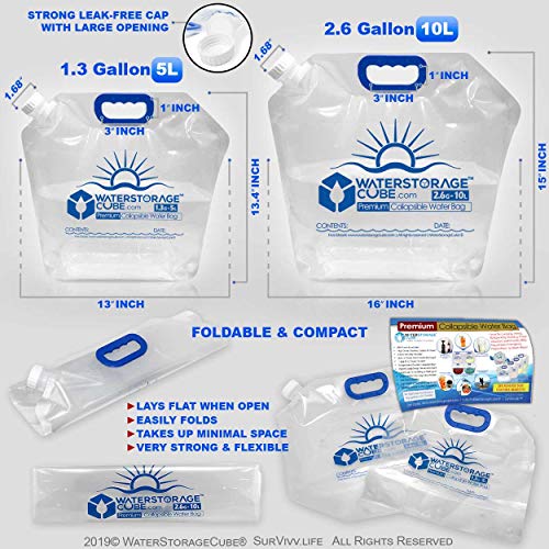 WaterStorageCube Premium Collapsible Water Container Bags 1.3 Gal (2-Pack)