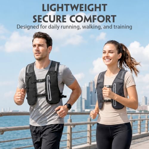2 Pcs Running Vest for Women Men, Reflective Running Vest with Adjustable Waistband & Phone Pocket, Outdoor Pack Lightweight Breathable Backpack for Marathon Hiking - color: Black, Dark Gray